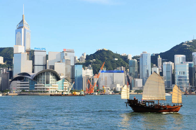 无人,横图,室外,白天,度假,海洋,美景,城市风光,城市,建筑,摩天大楼,船,香港,景观,娱乐,现代,维多利亚港,享受,休闲,景色,放松,运输,摄影,万里无云,香港岛,彩图,海港