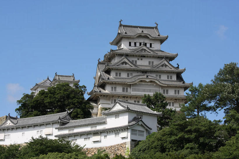 无人,横图,室外,白天,仰视,建筑,日本,日本文化,城堡,历史,树,天空,摄影,姬路城,姬路,彩图,低角度拍摄