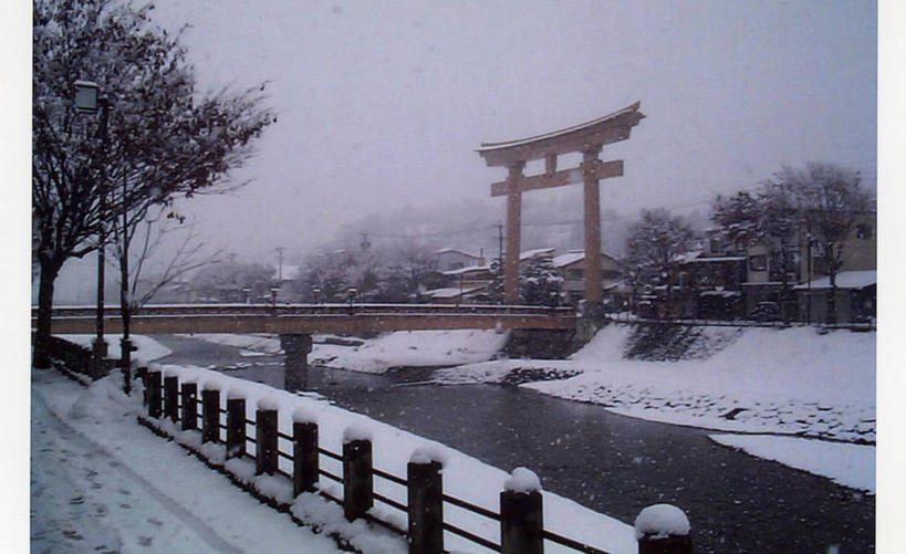 无人,栏杆,横图,室外,白天,湖,雪,建筑,日本,日本文化,鸟居,冬天,桥,联系,树,天空,自然,寒冷,摄影,宁静,岐阜县,彩图