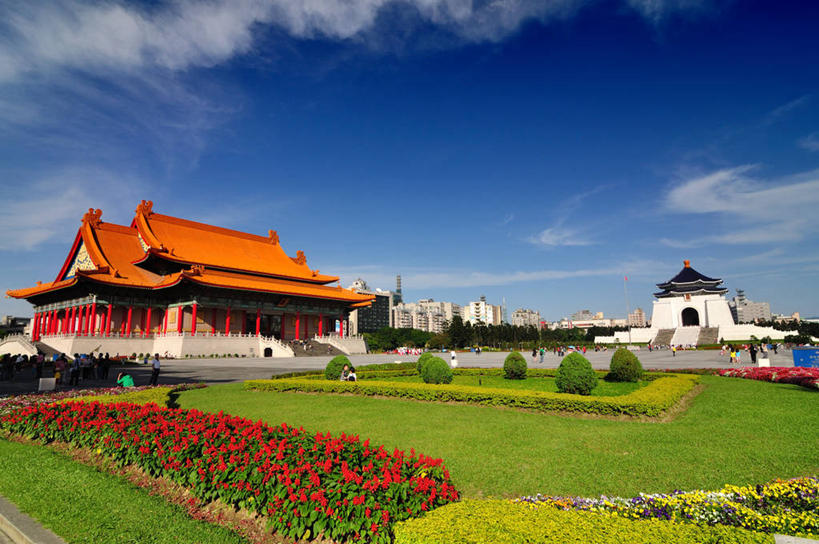 无人,博物馆,横图,室外,白天,建筑,台湾,云,首都,历史,草,花,树,天空,摄影,园林,中正纪念堂,中国文化,记忆,彩图