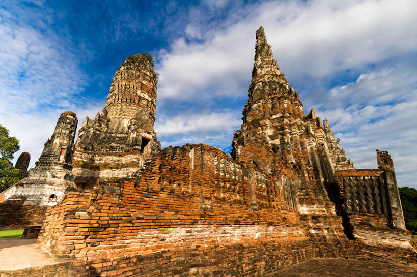 无人,横图,室外,白天,建筑,泰国,云,历史,废墟,天空,地标建筑,摄影,佛教,宗教建筑,泰国文化,大城省,彩图