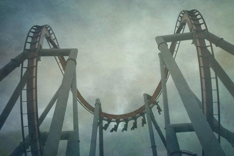 游乐园,横图,室外,白天,雾,美国,天气,过山车,天空,摄影,享乐,加利福尼亚,彩图