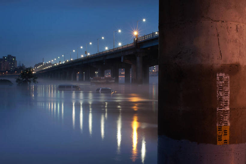 无人,横图,室外,夜晚,河流,建筑,首尔,韩国,反射,桥,首都,联系,天空,摄影,宁静,照亮,汉江,彩图