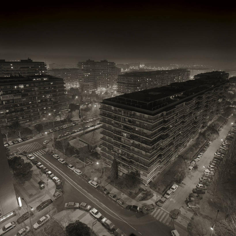 无人,方图,俯视,航拍,黑白,室外,夜晚,城市,道路,建筑,街道,路,公路,汽车,西班牙,交通,首都,马德里,运输,摄影,照亮,鸟瞰,斑马线,马路,高角度拍摄,旅行