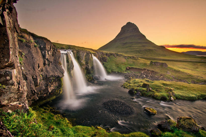 无人,横图,室外,运动模糊,美景,瀑布,日落,山脉,植物,地形,景观,晚霞,霞光,落日,天空,小溪,自然,黄昏,景色,彩霞,摄影,宁静,自然风光,夕照,薄暮,斯奈山半岛,岩石,夕阳,彩图,傍晚,斜阳