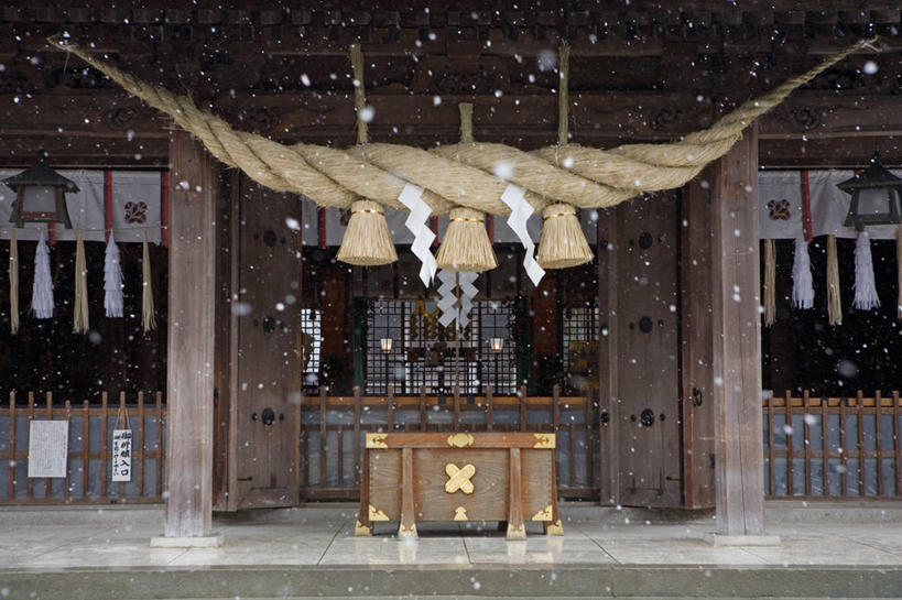 无人,横图,室外,白天,雪,建筑,日本,日本文化,冬天,下雪,天气,寒冷,摄影,宗教,神殿,熊本,彩图,麻生太郎