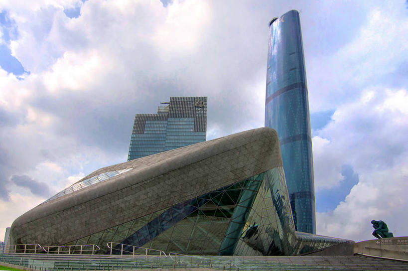 无人,横图,室外,白天,仰视,建筑,广州,云,塔,歌剧院,现代,天空,摄影,宁静,广东省,彩图,低角度拍摄