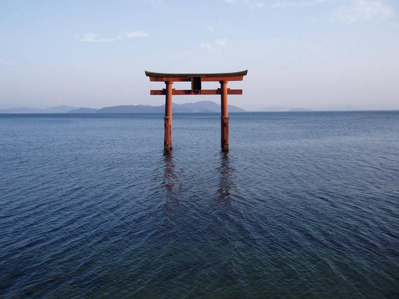 无人,横图,室外,白天,湖,广岛县,日本,日本文化,反射,鸟居,云,天空,自然,地标建筑,摄影,宗教,宁静,神殿,滋贺县,彩图,宫屿
