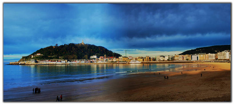 横图,全景,室外,海洋,山,西班牙,云,风景,天空,自然,黄昏,摄影,宁静,巴斯克自治区,圣塞瓦斯蒂安,海滩,彩图