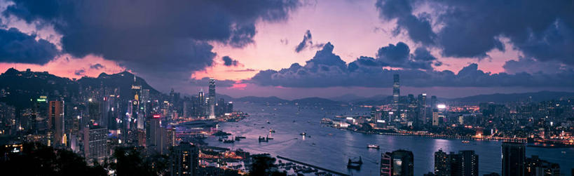 无人,横图,全景,俯视,航拍,室外,海洋,城市,建筑,香港,云,维多利亚港,天空,黄昏,摄影,鸟瞰,彩图,高角度拍摄