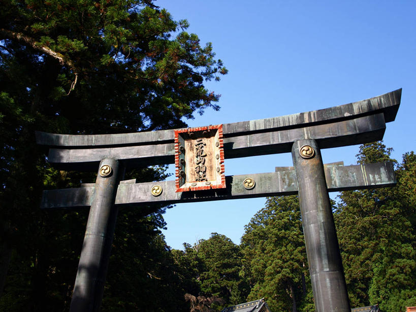 无人,横图,室外,白天,仰视,建筑,日光,日本,亚洲,日文,鸟居,摄影,宗教,宁静,神殿,树梢,东亚,本州,万里无云,枥木县,关东地方,本州岛,日本国,崎玉,崎玉县,彩图,低角度拍摄,日高市