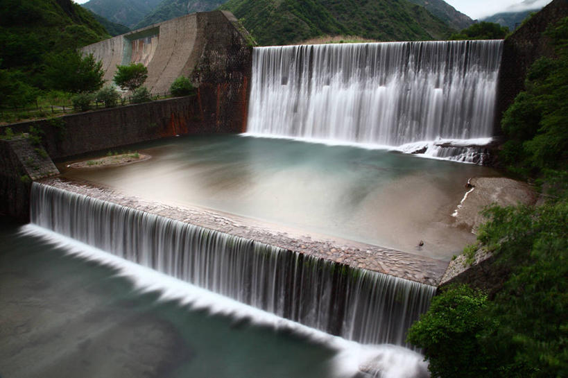 无人,横图,室外,白天,长时间曝光,瀑布,山,日本,山谷,水坝,自然,摄影,宁静,枥木县,水力发电,彩图