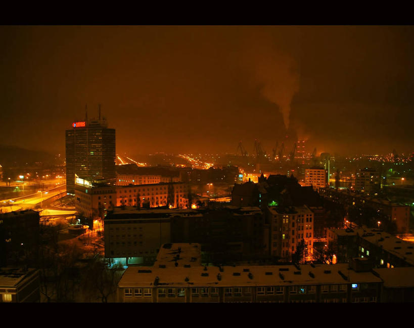 无人,横图,室外,夜晚,度假,美景,城市风光,城市,建筑,摩天大楼,波兰,景观,娱乐,现代,天空,享受,休闲,烟,景色,放松,工业,摄影,照亮,格但斯克,彩图