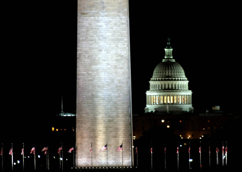 无人,横图,室外,夜晚,城市,建筑,旗帜,美国,首都,历史,摄影,照亮,圆顶建筑,华盛顿特区,国会大楼,彩图