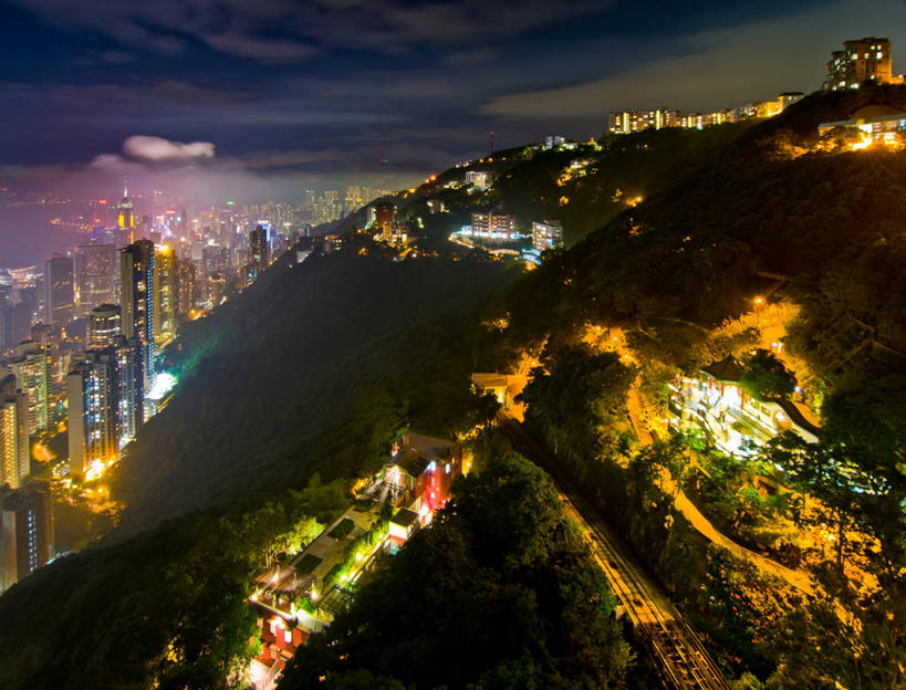 无人,横图,室外,夜晚,度假,美景,山,天际线,城市风光,城市,建筑,香港,景观,山顶,云,娱乐,树,天空,享受,休闲,景色,放松,摄影,照亮,太平山,彩图