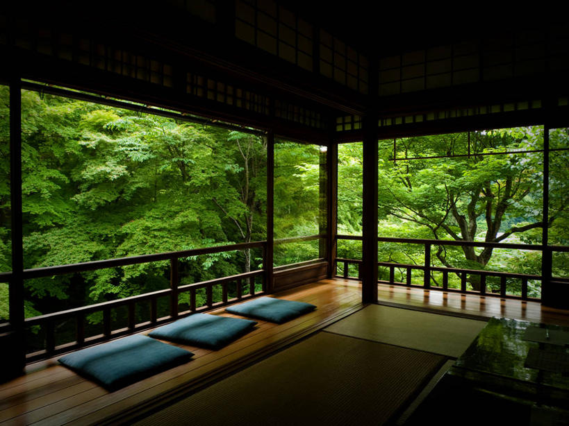 无人,栏杆,横图,室内,白天,植物,日本,日本文化,树,摄影,宗教,京都府,软垫,京都市,灵性,彩图