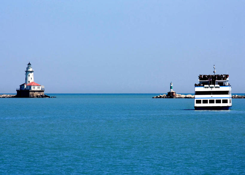 无人,横图,室外,白天,道路,船,美国,波纹,信息,灯塔,交通,方向,自然,运输,摄影,引导,指导,指引,保护,北美,伊利诺斯州,万里无云,密歇根湖,芝加哥市,航标,彩图,导航