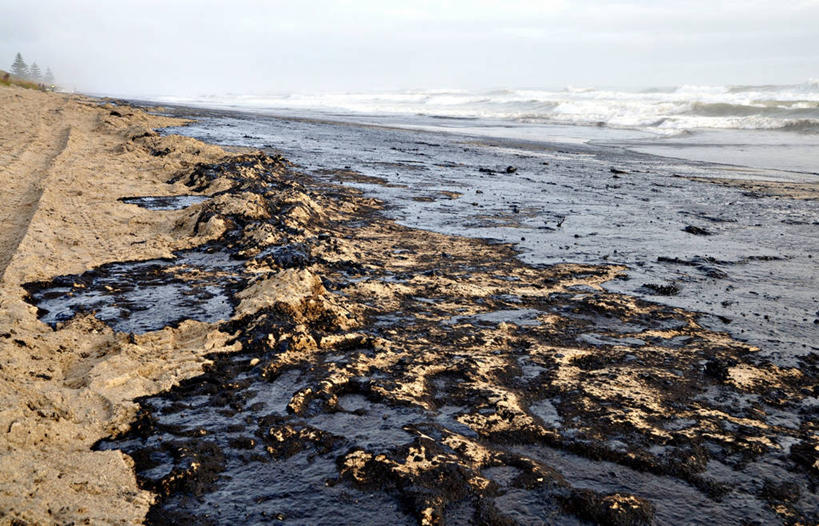 无人,横图,室外,白天,石油,海洋,新西兰,沙子,自然,摄影,海滩,彩图,水污染,陶朗加