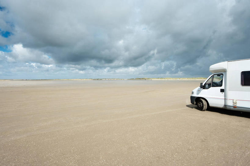 无人,横图,室外,白天,留白,丹麦,沙子,云,天空,自然,运输,摄影,露营车,海滩,彩图