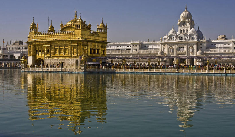 横图,室外,白天,水,建筑,印度,对称,反射,天空,地标建筑,摄影,宗教,宁静,印度文化,阿姆利则,彩图,锡克教