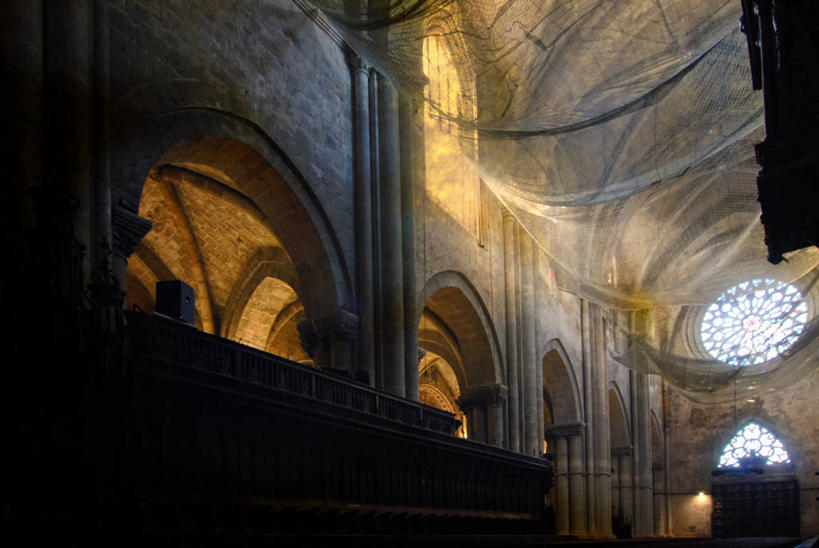 无人,横图,室内,白天,天花板,西班牙,拱门,历史,摄影,渔网,宁静,基督教,宗教建筑,塔拉戈纳省,彩图,大教堂