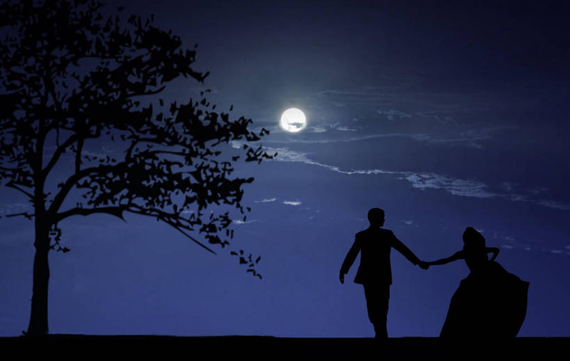 两个人,横图,室外,夜晚,印度,云,满月,浪漫,拿着,树,天空,乐趣,摄影,享乐,剪影,永远,泰米尔纳德邦,异性恋,金奈,手牵手,彩图,爱,伴侣