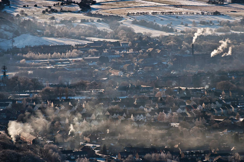 无人,横图,俯视,室外,白天,烟囱,建筑,英国,房屋,屋顶,冬天,烟,摄影,磨坊,彩图,高角度拍摄,斯托克波特