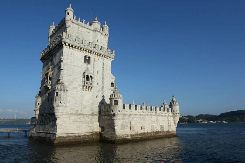 无人,横图,室外,白天,建筑,反射,塔,首都,历史,里斯本,摄影,万里无云,塔霍河,彩图