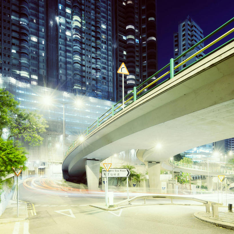 无人,方图,室外,夜晚,长时间曝光,城市,建筑,路,路灯,香港,红绿灯,树,地标建筑,运输,摄影,照亮,中国文化,交通标志,彩图