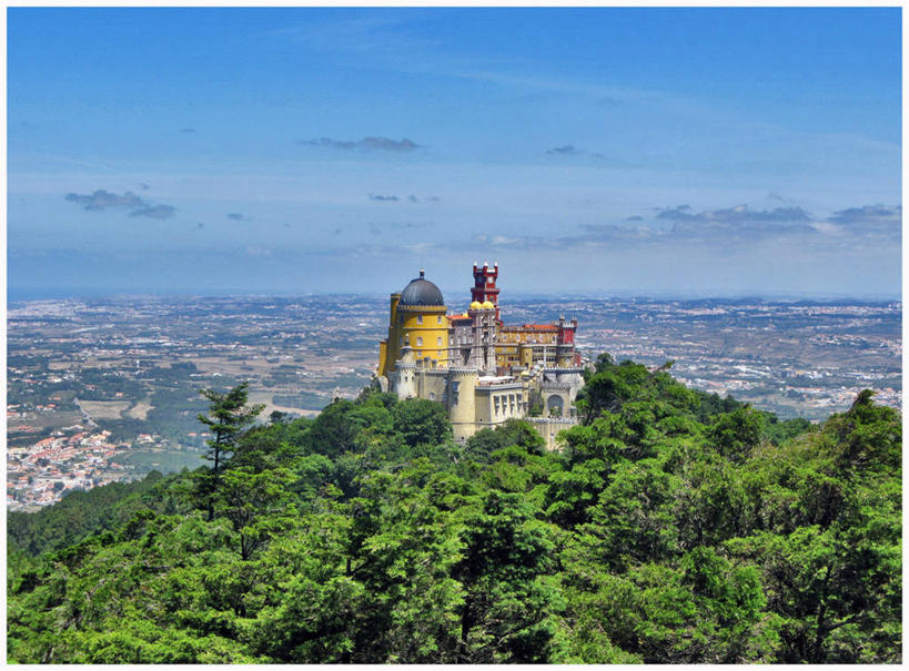 无人,横图,室外,白天,葡萄牙,城堡,云,历史,树,天空,自然,摄影,新特拉,彩图