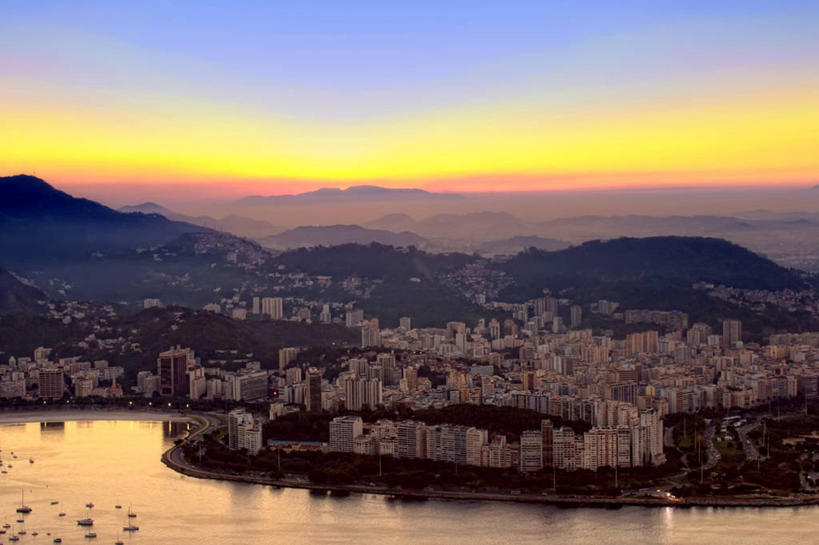 无人,横图,俯视,航拍,室外,日落,山,水,城市,建筑,巴西,风景,天空,自然,摄影,宁静,鸟瞰,里约热内卢,里约热内卢州,甜面包山,彩图,高角度拍摄