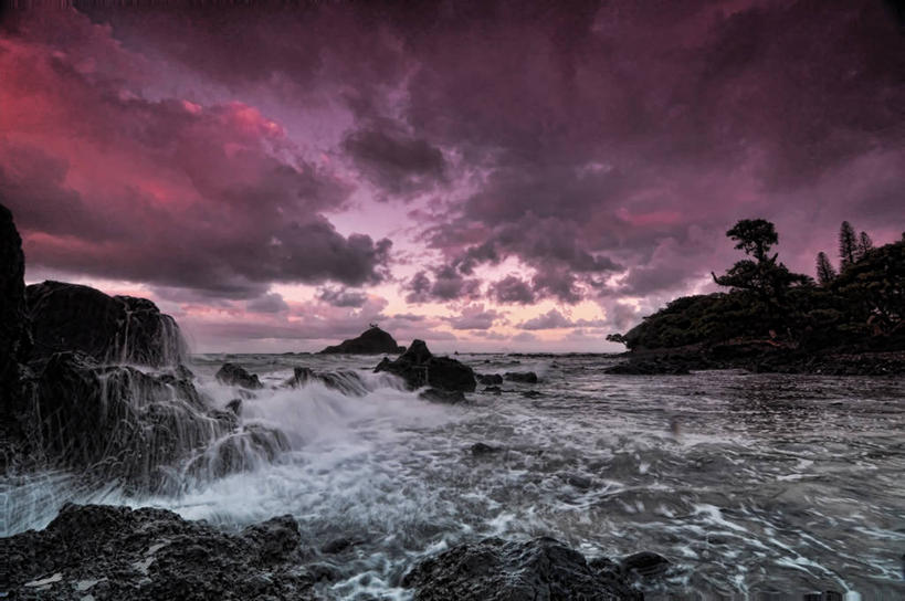 无人,横图,室外,长时间曝光,海浪,海洋,美景,日落,美国,景观,云,风景,天空,自然,景色,摄影,自然风光,剪影,夏威夷群岛,太平洋岛屿,海滩,岩石,彩图,哈纳,毛伊岛