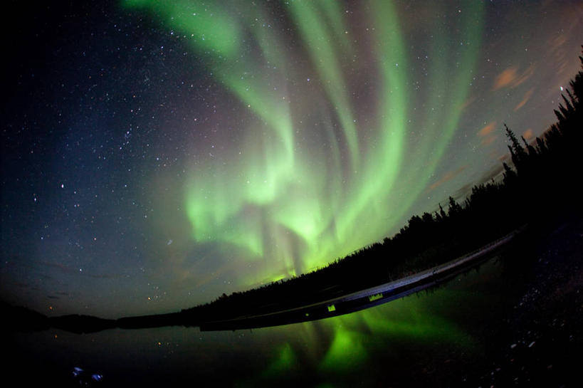 无人,横图,室外,夜晚,湖,加拿大,反射,星星,光亮,天空,自然,摄影,宁静,耶洛奈夫,北极光,彩图