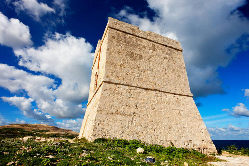 无人,横图,室外,白天,建筑,马耳他,云,塔,历史,草,摄影,彩图