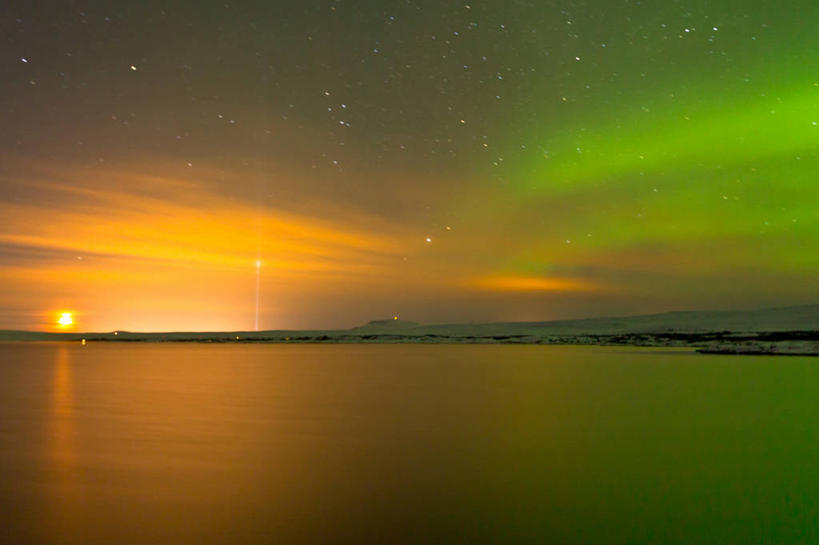 无人,横图,室外,夜晚,长时间曝光,神秘,湖,极光,美景,太阳,冰岛,反射,景观,云,风景,自然,景色,摄影,宁静,照亮,自然风光,自然现象,天文学,辛格韦德利,彩图