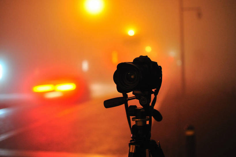 无人,横图,室外,夜晚,雾,城市,汽车,相机,日本,天气,神奈川县,摄影,照亮,三脚架,彩图