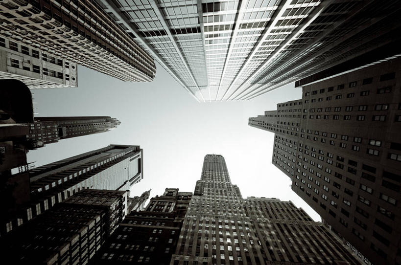 无人,横图,黑白,室外,白天,天际线,城市,建筑,摩天大楼,纽约,美国,反射,注视,现代,天空,观察,看,摄影,观看,察看,关注,华尔街,发展