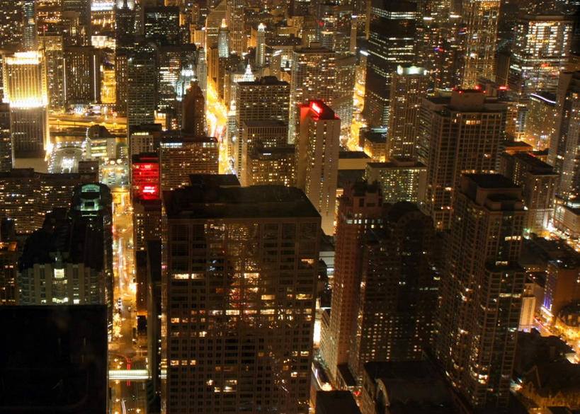 无人,横图,俯视,航拍,室外,夜晚,度假,美景,城市风光,城市,建筑,摩天大楼,美国,景观,娱乐,现代,享受,休闲,景色,放松,摄影,照亮,鸟瞰,市区,伊利诺斯州,芝加哥市,彩图,高角度拍摄,华丽一英里