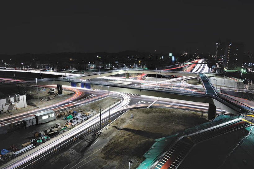 无人,横图,室外,夜晚,长时间曝光,城市,路,爱知县,名古屋,日本,郊区,十字路口,运输,摄影,照亮,彩图