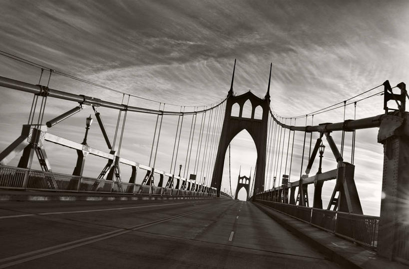 无人,横图,黑白,室外,白天,建筑,美国,云,桥,联系,运输,摄影,俄勒冈州,波特兰