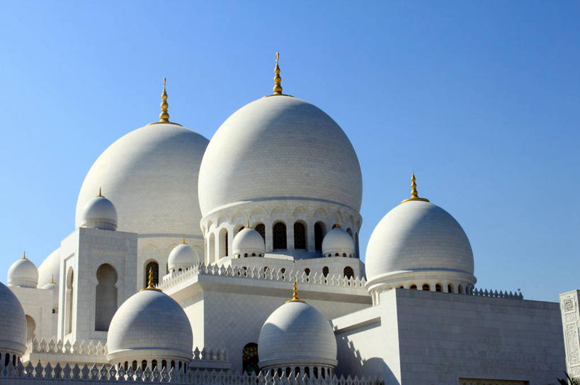 无人,横图,室外,白天,建筑,摄影,宗教,伊斯兰教,圆顶建筑,清真寺,阿拉伯联合酋长国,波斯湾,万里无云,彩图
