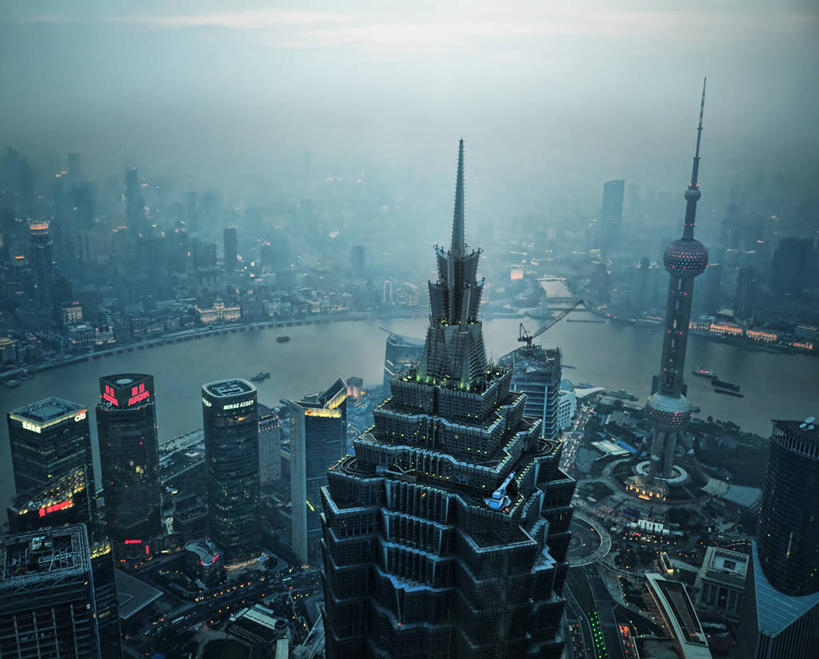 无人,横图,俯视,室外,度假,通讯,河流,美景,雾,城市风光,城市,建筑,摩天大楼,上海,景观,娱乐,现代,黄浦江,金茂大厦,浦东,黄昏,享受,休闲,景色,放松,摄影,无线电通信塔,彩图,高角度拍摄,东方明珠塔