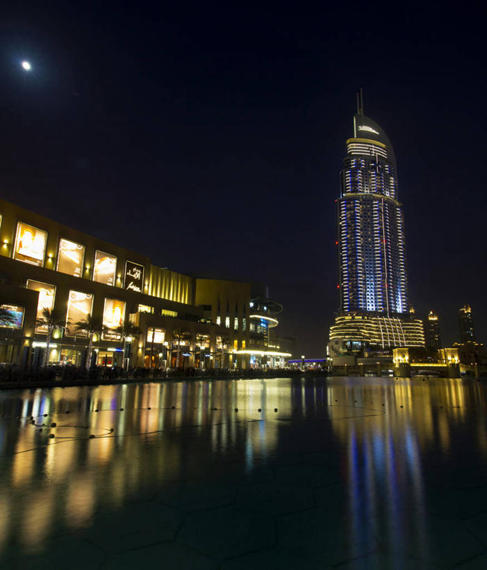 无人,竖图,室外,夜晚,湖,城市,建筑,摩天大楼,满月,古城,天空,摄影,照亮,市区,阿拉伯联合酋长国,迪拜,波斯湾,彩图,广角拍摄