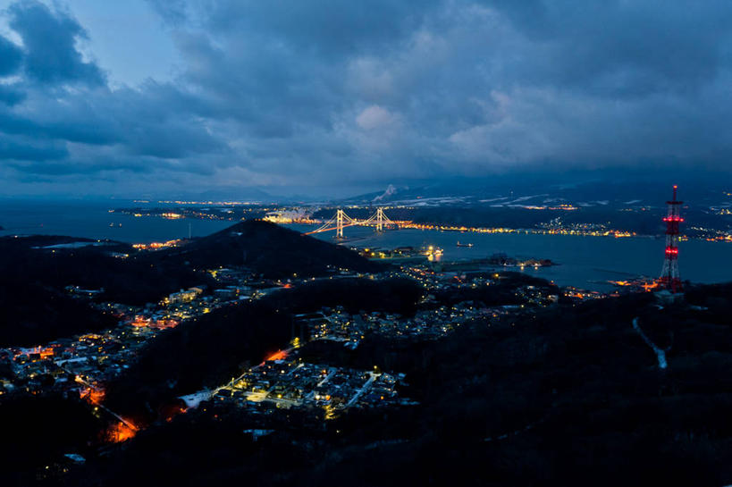 无人,横图,室外,夜晚,海洋,山,城市,北海道,日本,日本文化,天空,摄影,照亮,无线电通信塔,彩图