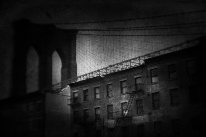 无人,横图,黑白,室外,夜晚,雨,城市,建筑,纽约,美国,曼哈顿,天气,联系,天空,摄影,吊桥,纽约州,布鲁克林桥