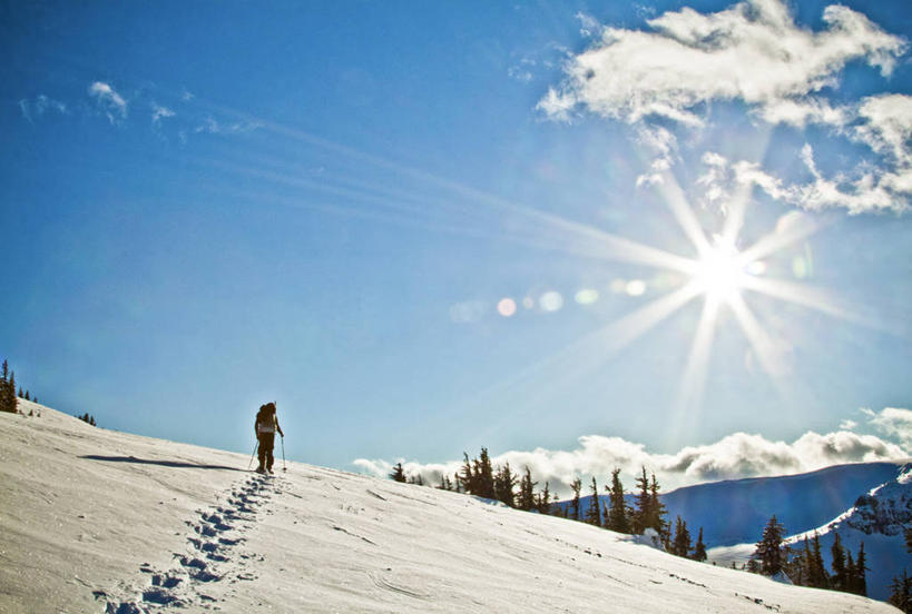 成年人,一个人,横图,室外,白天,镜头眩光,旅游,度假,太阳,雪,日光,加拿大,仅一个男性,云,娱乐,树,天空,自然,享受,休闲,放松,寒冷,摄影,背包客,登山杖,大不列颠哥伦比亚,冒险,步行,彩图