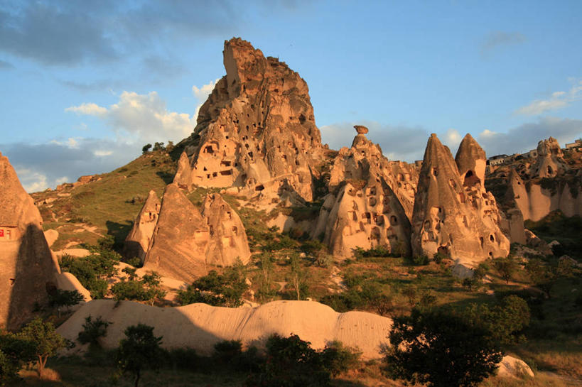 无人,横图,室外,日落,日光,亚洲,云,历史,天空,摄影,洞穴,宁静,岩层,乌奇夏,古代文明,卡帕多奇亚,岩石,彩图