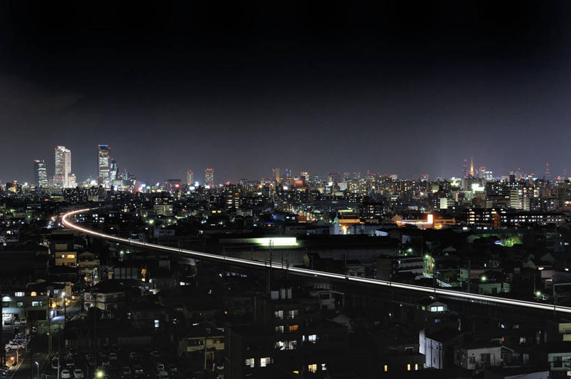 无人,横图,室外,夜晚,长时间曝光,度假,美景,天际线,城市风光,城市,建筑,路,铁路,火车,爱知县,名古屋,日本,日本文化,景观,轨道,交通,铁轨,娱乐,现代,列车,车,天空,交通工具,享受,休闲,景色,放松,运输,摄影,照亮,载具,高速列车,发展,彩图,铁路列车