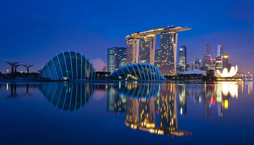 无人,横图,室外,城市,建筑,新加坡,反射,云,海湾,首都,天空,黄昏,摄影,宁静,照亮,圆顶建筑,海峡,新加坡市,彩图