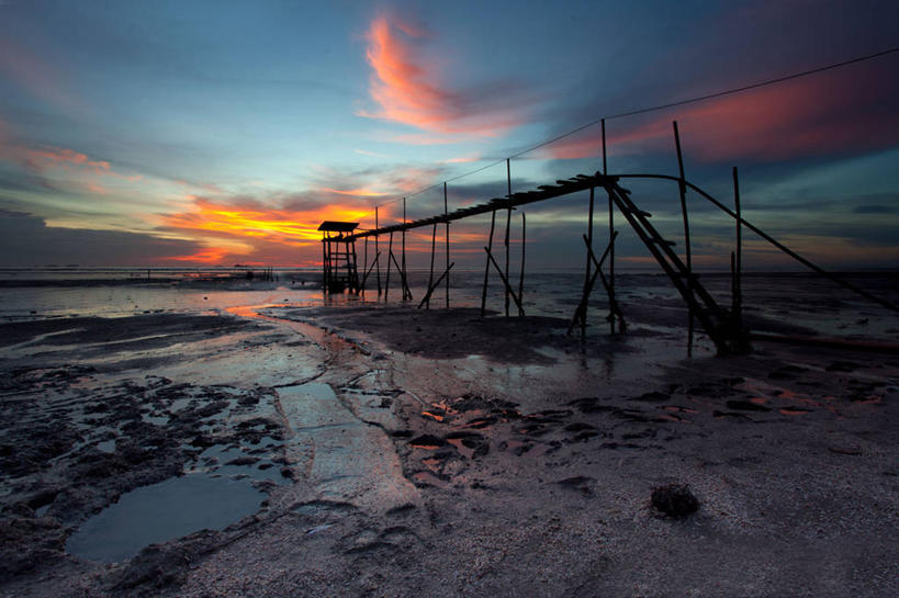 无人,横图,室外,海洋,日落,马来西亚,云,天空,摄影,退潮,宁静,下降,剪影,海滩,彩图